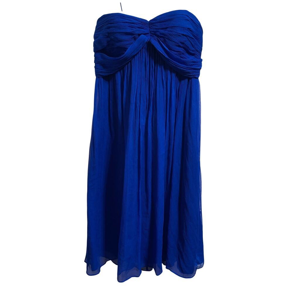 Donna Morgan Women's Bridesmaid Mid Dress Strappless Sleeveless Blue Silk Sz 2